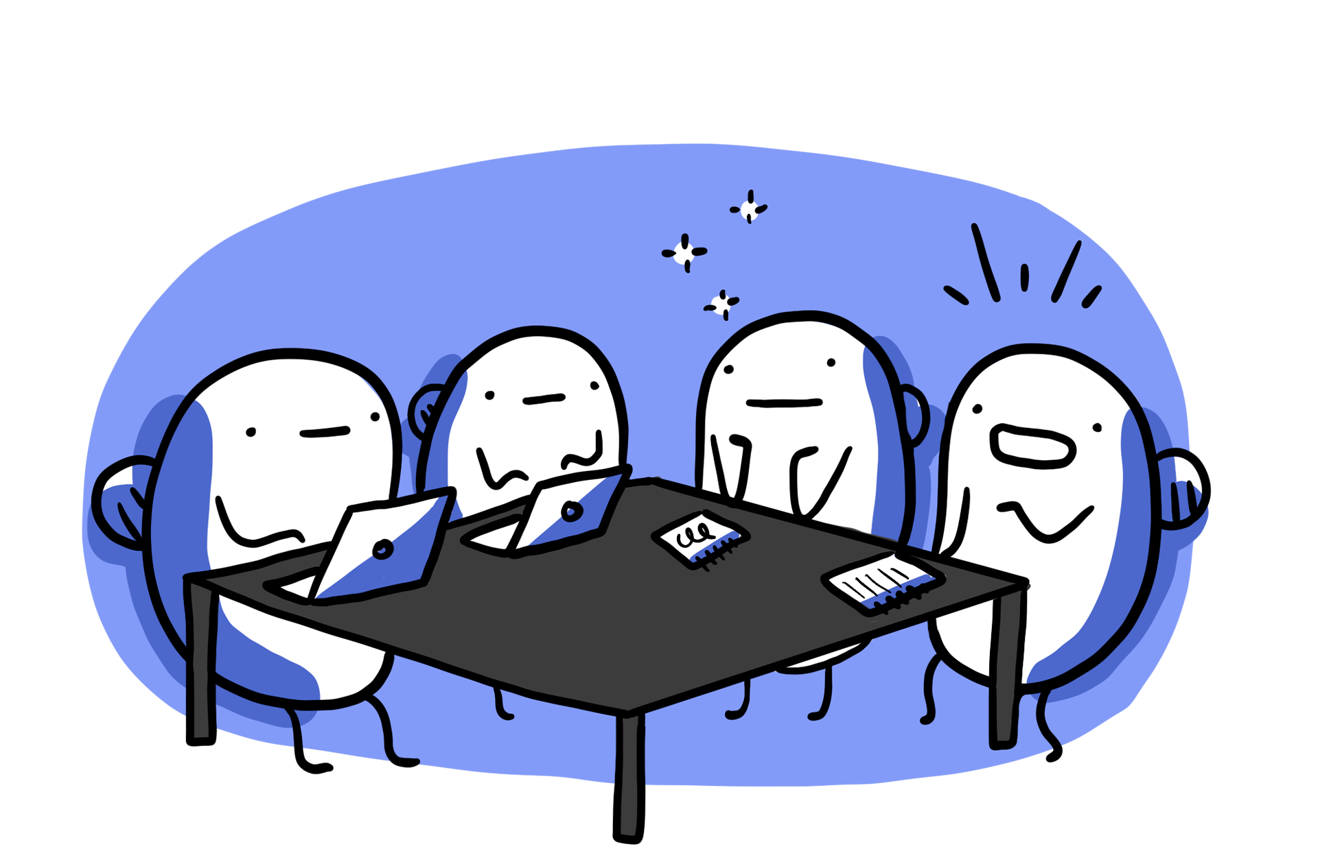 Illustration of potatoes discussing in a office